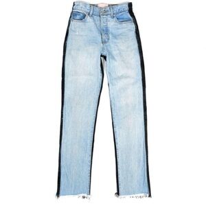 REVICE Back In Black Ex Boyfriend Raw Hem Jeans Blue Two Tone Painted Womens 27